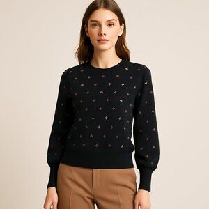 Sessùn Yuli Sweater Small Embroidered Knit Parisian Chic Minimalist Luxe
